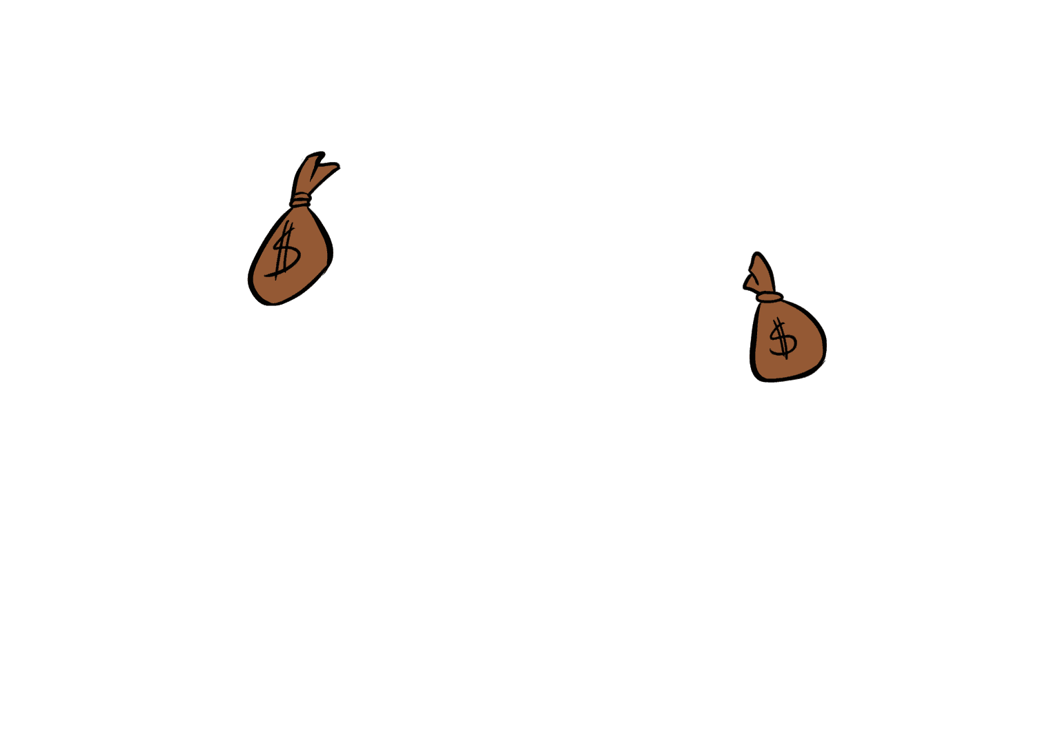 Two floating money bags